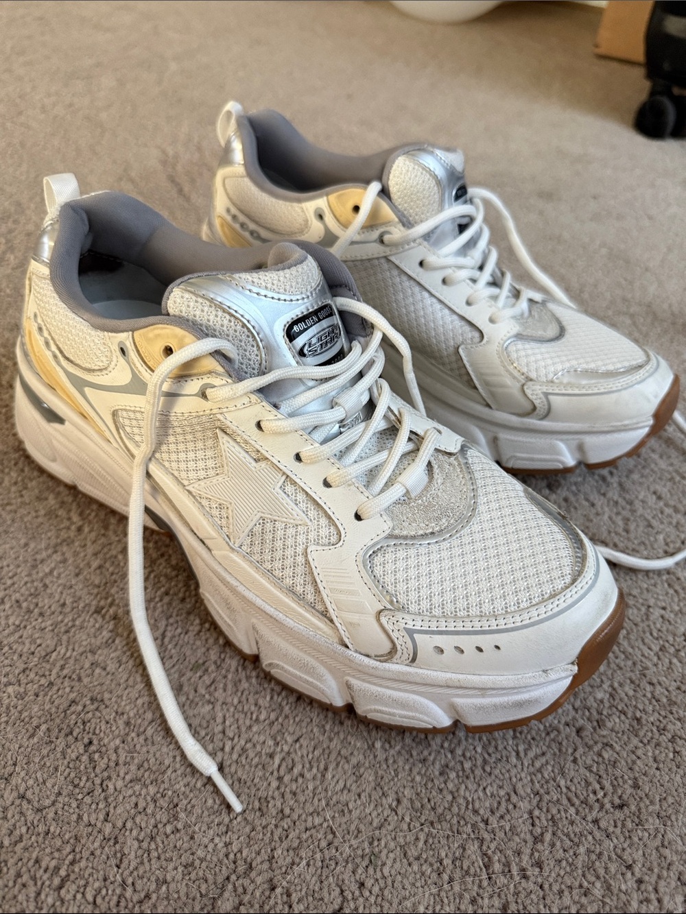 Golden Goose White and Silver Chunky Sneakers